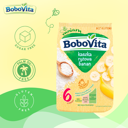 BoboVita Kaszka ryżowa banan po 6 miesiącu bez mleka i glutenu 180 g