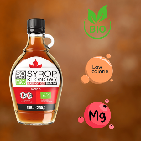 Syrop klonowy BIO SoWell klasa A bursztynowy Kanada 189ml