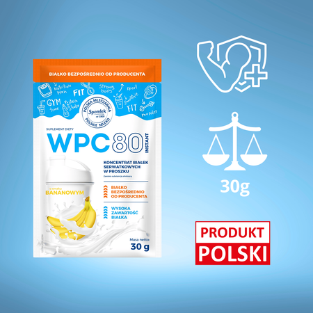Koncentrat białka serwatkowego WPC80 banan SPOMLEK odżywka saszetka 30g