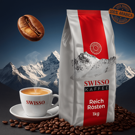 Kawa Ziarnista 100% Arabica świeżo palona Swisso Kaffe Reich Rosten 1kg