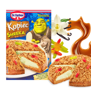 Dr Oetker Kopiec Shreka ciasto toffi z masą waniliową i żelkami 301g