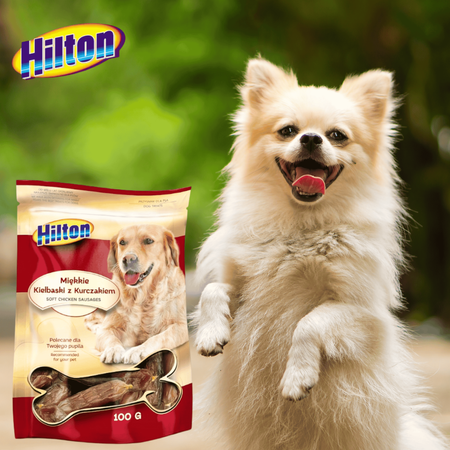 Przysmaki smakołyki dla psa miękkie kiełbaski z kurczakiem Hilton 100g