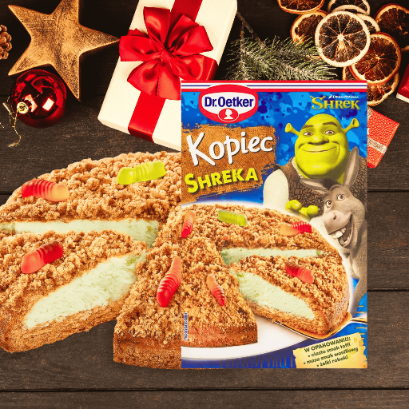 Dr Oetker Kopiec Shreka ciasto toffi z masą waniliową i żelkami 301g