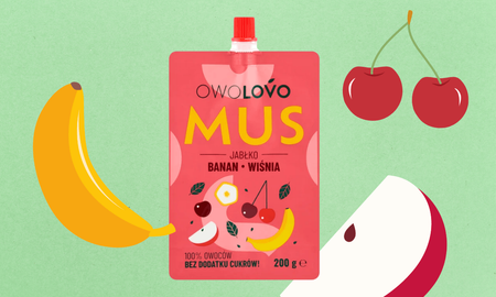 OWOLOVO Mus owocowy 3 smaki jabłko-banan-wiśnia 200g