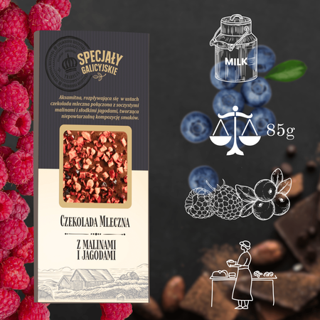Czekolada Mleczna Malina Jagoda premium Specjały Galicyjskie 85g