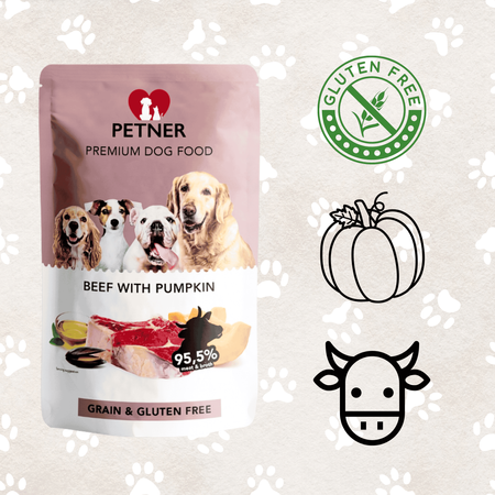 Mokra karma dla psa wołowina z dynią saszetka Petner 500g