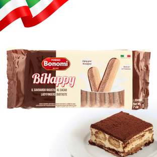 Włoskie Biszkopty Savoiardi BiHappy wanilia kakao Bonomi Castelli 200g