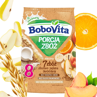 BoboVita Kaszka mleczna 7 zbóż owocowa dla dzieci po 8 m-cu  210g bez cukru