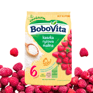 BoboVita Kaszka ryżowa malina po 6 miesiącu 180 g bezglutenowa bez mleka