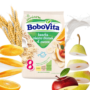 BoboVita kaszka mleczno zbożowa 4 owoce po 8 miesiącu 230g
