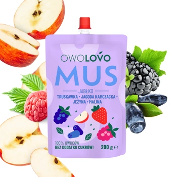 Mus owocowy OWOLOVO 4 smaki jabłko truskawka jagoda jeżyna malina 200g