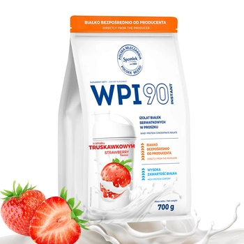 Izolat Białka Serwatkowego WPI90 odżywka białkowa truskawka 700g SPOMLEK