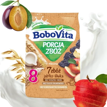 BoboVita Kaszka mleczna 7 zbóż jabłko-śliwka po 8. m-cu 210g bez cukru