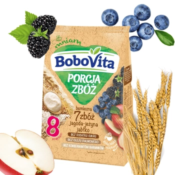 BoboVita Kaszka bezmleczna 7 zbóż jagoda jeżyna jabłko po 8. m-cu 170g